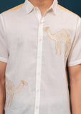 White & Musterd Camel Embroiderd Cotton Shirt