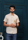 Beige Embroiderd Cotton Casual Shirt