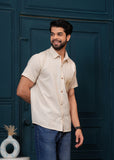 Beige Embroiderd Cotton Casual Shirt