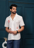 White Embroiderd Spread Collor Shirt