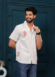 White Embroiderd Spread Collor Shirt