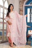 Peach Rayon Yoke Work Kurta Sets With Dupatta