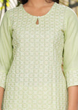 Hatheli's Women's Embroiderd Green Kurta