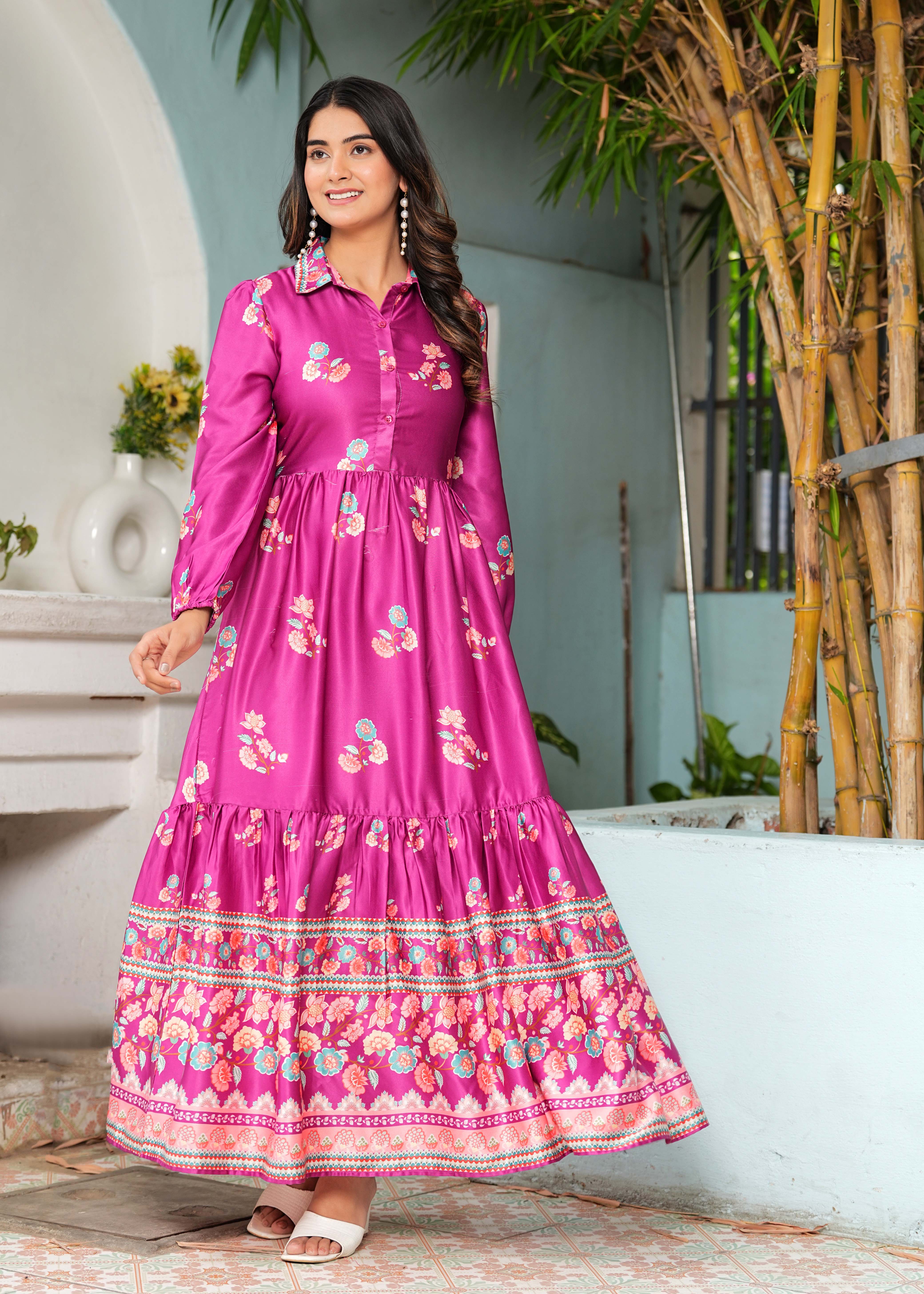 Hatheli's Women Printed Purple Flared Dress Hatheli's Women Printed Purple Flared Dress