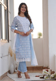 Sky blue Yoke work kurta pant set