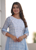Sky blue Yoke work kurta pant set