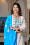 White Yoke Work Kurta Dupatta Sets