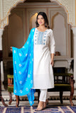 White Yoke Work Kurta Dupatta Sets