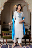 White Yoke Work Kurta Dupatta Sets