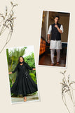 Black Sequined Party wear Couple Set ( 1 Anarkali Kurta Sets, 1 Kurta)