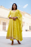 Golden Yellow Flared Anarkali Suit Set