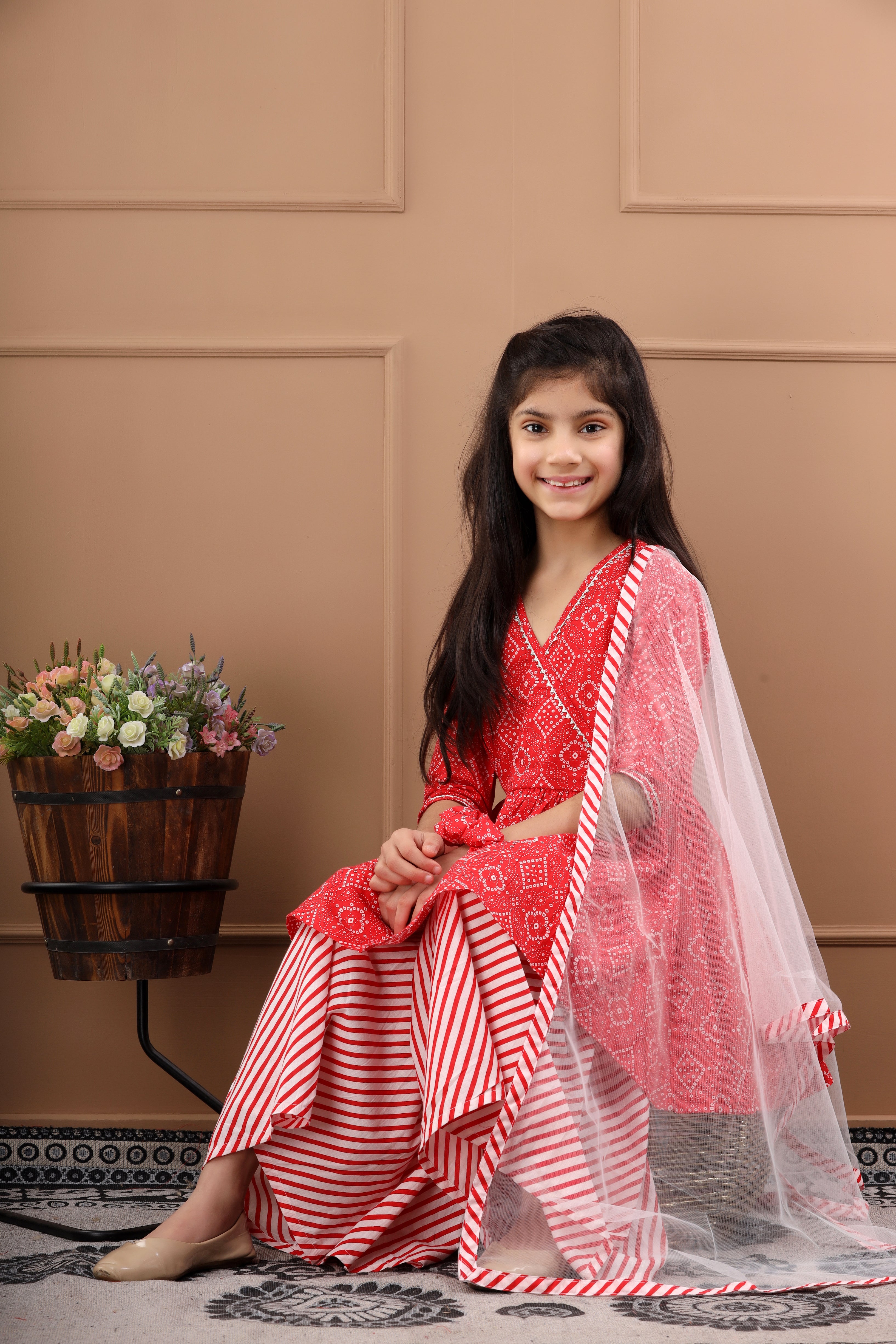 Girls Pure Cotton Bandhani Sustainable Sharara Set