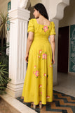 Sunshine Yellow Hand Painted Flared Cotton Dress