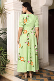 Mint Green Hand Painted Flared Cotton Dress