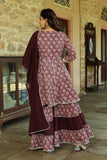 Plum Floral Hand Block Sharara Set