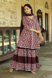 Plum Floral Hand Block Sharara Set