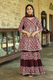 Plum Floral Hand Block Sharara Set