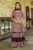 Plum Floral Hand Block Sharara Set