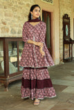 Plum Floral Hand Block Sharara Set