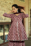 Plum Floral Hand Block Sharara Set