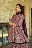 Plum Floral Hand Block Sharara Set