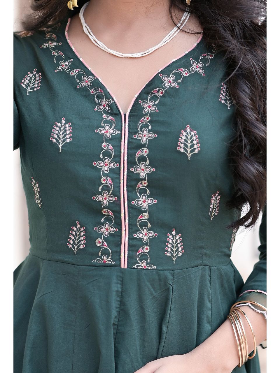 Metisse Green Embroidery Kalidar Anarkali Set