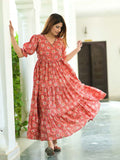 Desirable Red Tiered Anarkali Cotton Dress