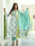 White Snowy Mughal Print Hand Block Suit Set