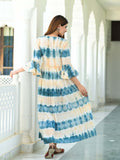 Beige & Blue Tie Dye Cotton Dress