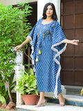 Indigo Trellis Embroidered Cotton Kaftan Dress