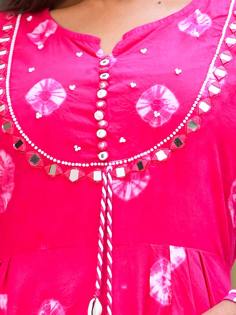 Fushchia Hand Made Bandhani Flared Dress