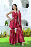 Maroon Hand Block Sharara Suit Set