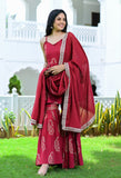 Maroon Hand Block Sharara Suit Set