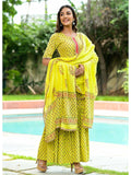 Lime Green Hand Block Sharara Suit Set