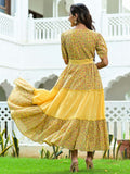 Lemon Yellow Hand Block Cotton Dress