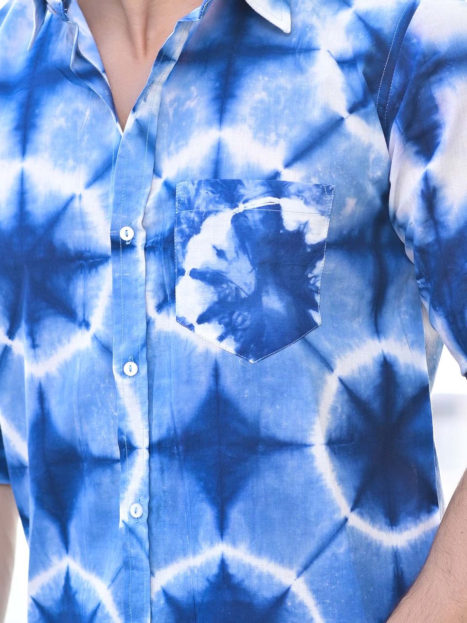Light Blue Clamp Dyeing Cotton Shirt