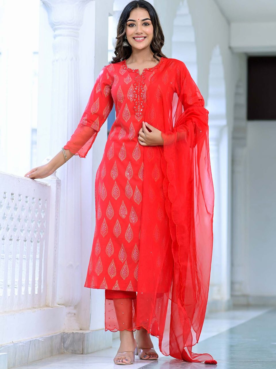 Ruby Red Hand block Suit Set