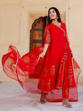 Bright Red Mugal Anarkali Suit Set