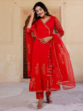 Bright Red Mugal Anarkali Suit Set