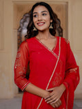 Bright Red Mugal Anarkali Suit Set