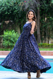 Navy Blue Bandhani Flared Dress