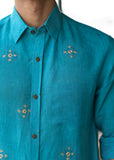 Blue Linen Embroidery Shirt