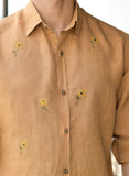 Brown Linen Embroidery Shirt