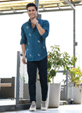 Navy Blue Linen Embroidery Shirt