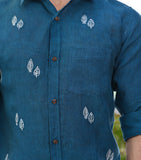 Navy Blue Linen Embroidery Shirt