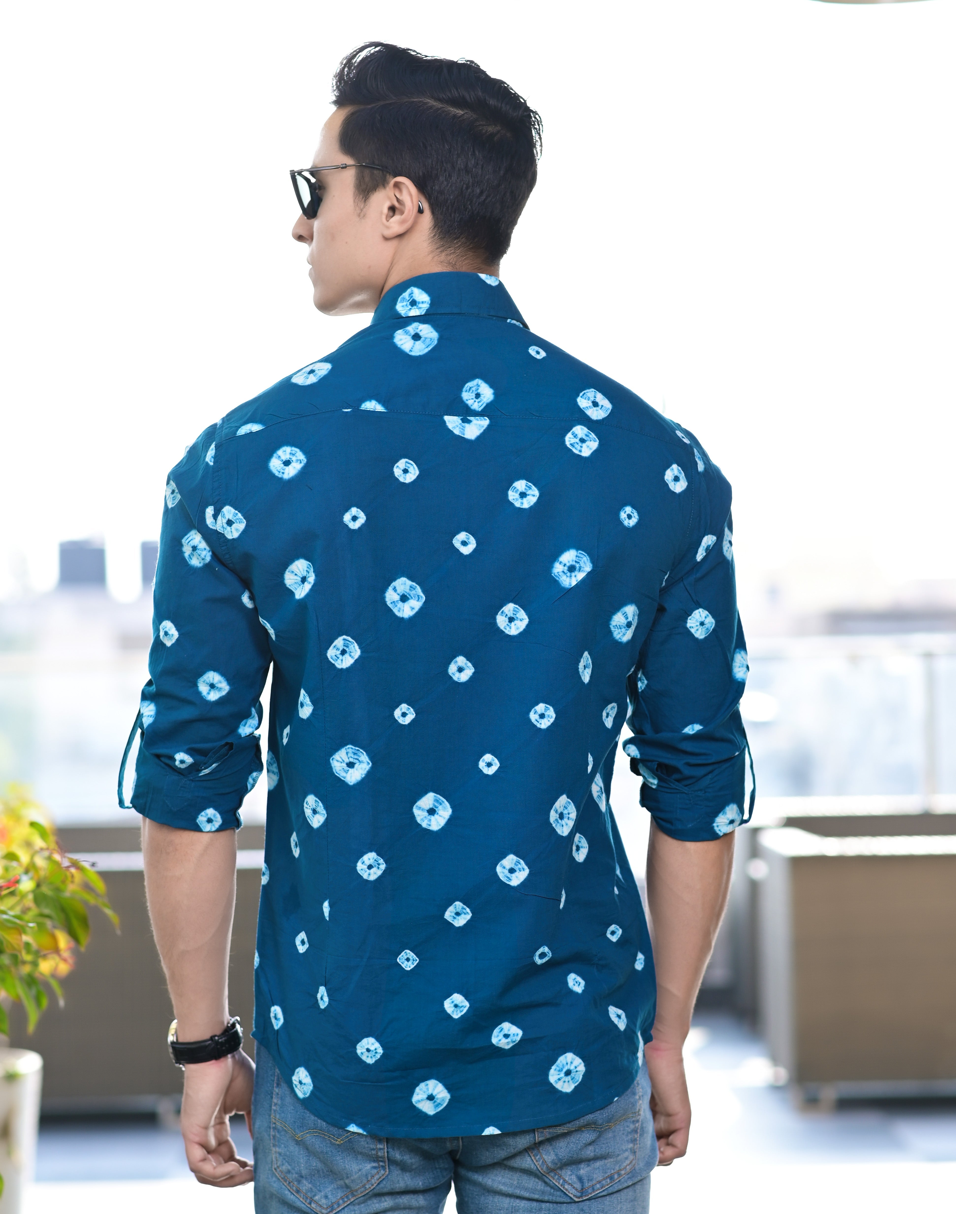 Dark Blue Bandhani Cotton Shirt