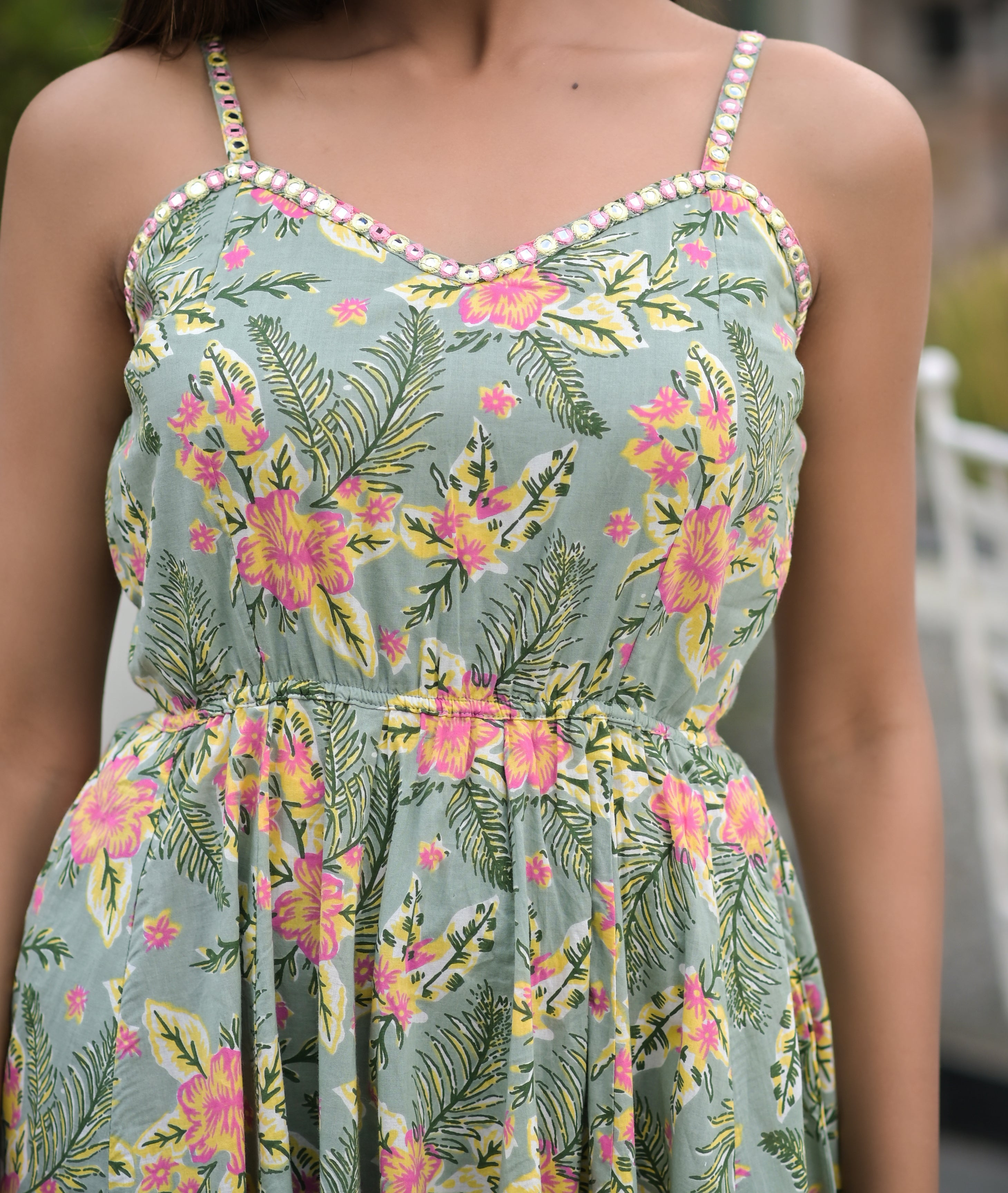 Leafy Printed Flared Dress