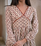 Beige Striped Flared Dress