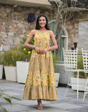 Yellow Floral Printed Tiered Dress