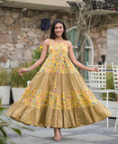 Yellow Floral Printed Tiered Dress